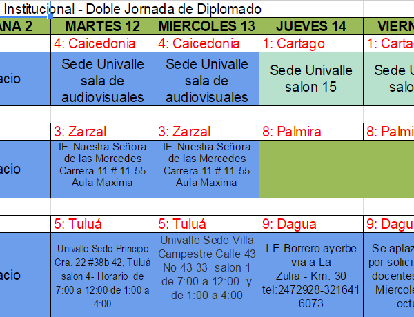 Cronograma diplomado Semana de receso institucional